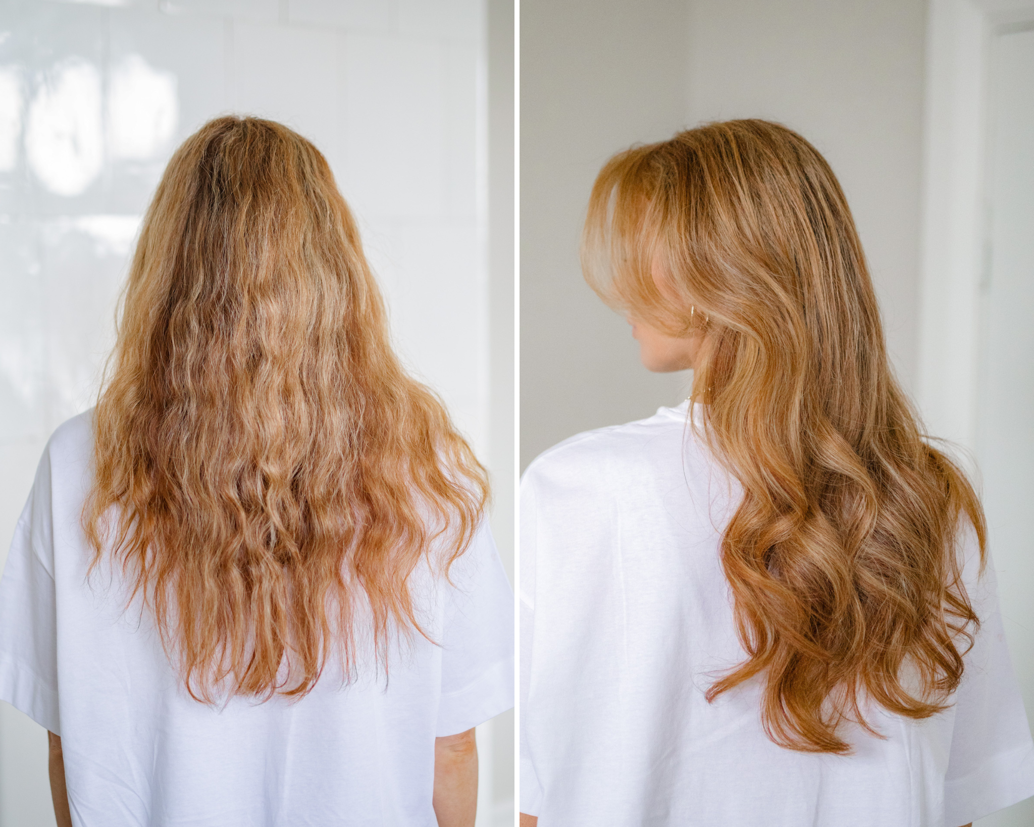 Före och efter styling med Your Curl Wand – naturliga glansiga lockar som adderar volym och fyllighet